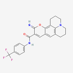 molecular formula C23H20F3N3O2 B2423027 11-imino-N-(4-(trifluorometil)fenil)-2,3,5,6,7,11-hexahidro-1H-pirano[2,3-f]pirido[3,2,1-ij]quinolina-10-carboxamida CAS No. 866346-57-8