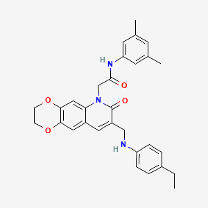 molecular formula C30H31N3O4 B2423036 N-(3,5-二甲苯基)-2-(8-(((4-乙苯基)氨基)甲基)-7-氧代-2,3-二氢-[1,4]二氧杂环己[2,3-g]喹啉-6(7H)-基)乙酰胺 CAS No. 893788-11-9