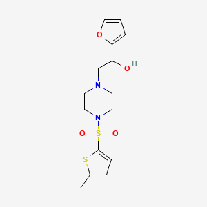 molecular formula C15H20N2O4S2 B2423041 1-(Furan-2-yl)-2-(4-((5-methylthiophen-2-yl)sulfonyl)piperazin-1-yl)ethanol CAS No. 1396876-13-3