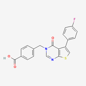 molecular formula C20H13FN2O3S B2423049 4-{[5-(4-Fluorophenyl)-4-oxo-3-hydrothiopheno[2,3-d]pyrimidin-3-yl]methyl}benz oic acid CAS No. 685543-56-0