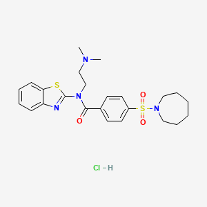 molecular formula C24H31ClN4O3S2 B2423070 4-(azepan-1-ylsulfonyl)-N-(benzo[d]thiazol-2-yl)-N-(2-(dimethylamino)ethyl)benzamide hydrochloride CAS No. 1215717-55-7