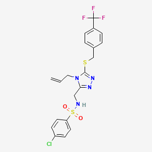 molecular formula C20H18ClF3N4O2S2 B2423106 N-[(4-allyl-5-{[4-(trifluoromethyl)benzyl]sulfanyl}-4H-1,2,4-triazol-3-yl)methyl]-4-chlorobenzenesulfonamide CAS No. 338422-25-6