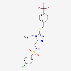 molecular formula C20H18ClF3N4O2S2 B2423106 4-氯-N-{[4-(丙-2-烯-1-基)-5-({[4-(三氟甲基)苯基]甲基}硫基)-4H-1,2,4-三唑-3-基]甲基}苯-1-磺酰胺 CAS No. 338422-25-6