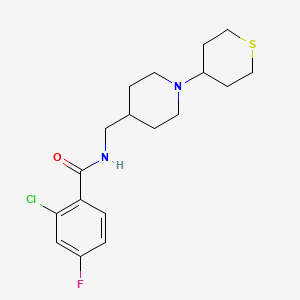 molecular formula C18H24ClFN2OS B2423130 2-chloro-4-fluoro-N-((1-(tetrahydro-2H-thiopyran-4-yl)piperidin-4-yl)methyl)benzamide CAS No. 2034382-79-9
