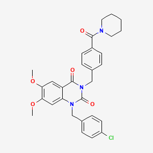 molecular formula C30H30ClN3O5 B2423166 1-(4-chlorobenzyl)-6,7-dimethoxy-3-(4-(piperidine-1-carbonyl)benzyl)quinazoline-2,4(1H,3H)-dione CAS No. 1223891-60-8