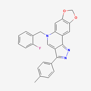 molecular formula C25H18FN3O2 B2423169 5-(2-fluorobenzyl)-3-(p-tolyl)-5H-[1,3]dioxolo[4,5-g]pyrazolo[4,3-c]quinoline CAS No. 866341-40-4