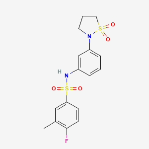 molecular formula C16H17FN2O4S2 B2423185 N-(3-(1,1-dioxidoisothiazolidin-2-yl)phenyl)-4-fluoro-3-methylbenzenesulfonamide CAS No. 946260-47-5