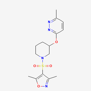 molecular formula C15H20N4O4S B2423188 3,5-Dimethyl-4-((3-((6-methylpyridazin-3-yl)oxy)piperidin-1-yl)sulfonyl)isoxazole CAS No. 2034440-01-0