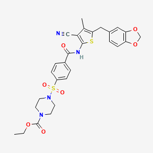 Ethyl 4-[4-[[5-(1,3-benzodioxol-5-ylmethyl)-3-cyano-4-methylthiophen-2-yl]carbamoyl]phenyl]sulfonylpiperazine-1-carboxylate