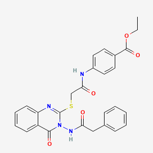 molecular formula C27H24N4O5S B2423225 4-(2-((4-氧代-3-(2-苯乙酰氨基)-3,4-二氢喹唑啉-2-基)硫代)乙酰氨基)苯甲酸乙酯 CAS No. 443354-01-6