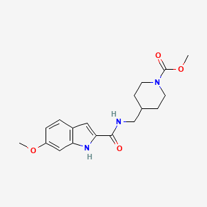 molecular formula C18H23N3O4 B2423235 4-((6-甲氧基-1H-吲哚-2-甲酰胺)甲基)哌啶-1-甲酸甲酯 CAS No. 1798028-22-4