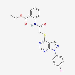 molecular formula C22H18FN5O3S B2423286 ethyl 2-(2-((1-(4-fluorophenyl)-1H-pyrazolo[3,4-d]pyrimidin-4-yl)thio)acetamido)benzoate CAS No. 893936-70-4