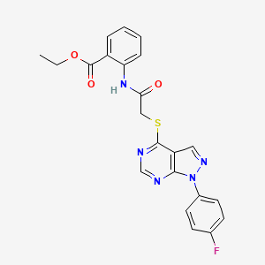 molecular formula C22H18FN5O3S B2423286 2-(2-((1-(4-フルオロフェニル)-1H-ピラゾロ[3,4-d]ピリミジン-4-イル)チオ)アセトアミド)安息香酸エチル CAS No. 893936-70-4