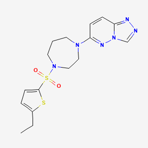 molecular formula C16H20N6O2S2 B2423298 6-[4-(5-Ethylthiophen-2-yl)sulfonyl-1,4-diazepan-1-yl]-[1,2,4]triazolo[4,3-b]pyridazine CAS No. 2379993-56-1