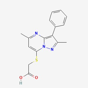molecular formula C16H15N3O2S B2423310 (2,5-二甲基-3-苯基-吡唑并[1,5-A]嘧啶-7-基硫代)-乙酸 CAS No. 849911-17-7