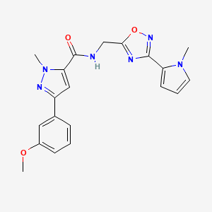 molecular formula C20H20N6O3 B2423349 3-(3-Methoxyphenyl)-1-methyl-N-((3-(1-Methyl-1H-pyrrol-2-yl)-1,2,4-oxadiazol-5-yl)methyl)-1H-pyrazol-5-carboxamid CAS No. 2034548-61-1