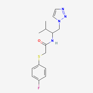 molecular formula C15H19FN4OS B2423394 2-((4-fluorophenyl)thio)-N-(3-methyl-1-(1H-1,2,3-triazol-1-yl)butan-2-yl)acetamide CAS No. 2034561-67-4