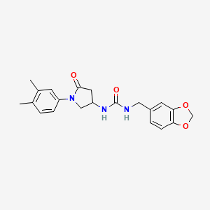 molecular formula C21H23N3O4 B2423427 1-(Benzo[d][1,3]dioxol-5-ylmethyl)-3-(1-(3,4-dimethylphenyl)-5-oxopyrrolidin-3-yl)urea CAS No. 894005-46-0