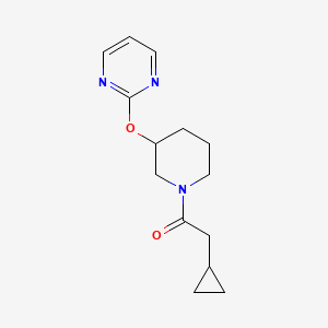 molecular formula C14H19N3O2 B2423442 2-Cyclopropyl-1-(3-(pyrimidin-2-yloxy)piperidin-1-yl)ethanone CAS No. 2034498-48-9