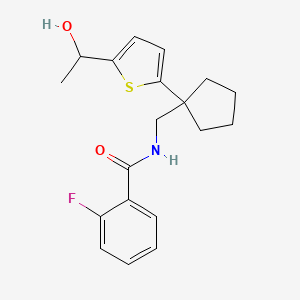 2-fluoro-N-((1-(5-(1-hydroxyethyl)thiophen-2-yl)cyclopentyl)methyl)benzamide