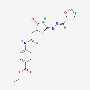 ethyl 4-(2-((E)-2-((E)-(furan-2-ylmethylene)hydrazono)-4-oxothiazolidin-5-yl)acetamido)benzoate