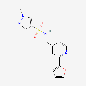 molecular formula C14H14N4O3S B2423452 N-((2-(furan-2-yl)pyridin-4-yl)methyl)-1-methyl-1H-pyrazole-4-sulfonamide CAS No. 2034267-62-2