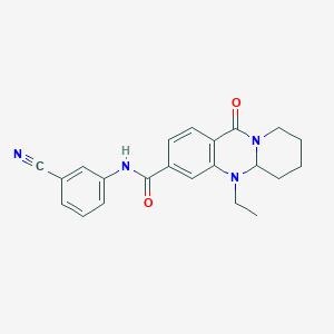 molecular formula C22H22N4O2 B2423462 N-(3-cyanophenyl)-5-ethyl-11-oxo-5,6,7,8,9,11-hexahydro-5aH-pyrido[2,1-b]quinazoline-3-carboxamide CAS No. 1574626-63-3