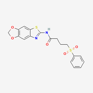 molecular formula C18H16N2O5S2 B2423475 N-([1,3]dioxolo[4',5':4,5]benzo[1,2-d]thiazol-6-yl)-4-(phenylsulfonyl)butanamide CAS No. 941925-44-6