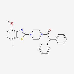molecular formula C27H27N3O2S B2423493 1-(4-(4-Methoxy-7-methylbenzo[d]thiazol-2-yl)piperazin-1-yl)-2,2-diphenylethanone CAS No. 922601-02-3