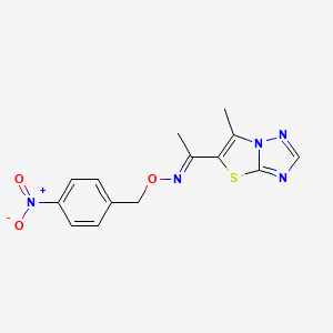 molecular formula C14H13N5O3S B2423499 (E)-(1-{6-methyl-[1,2,4]triazolo[3,2-b][1,3]thiazol-5-yl}ethylidene)[(4-nitrophenyl)methoxy]amine CAS No. 478245-62-4