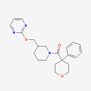 molecular formula C22H27N3O3 B2423505 (4-Phenyloxan-4-yl)-[3-(pyrimidin-2-yloxymethyl)piperidin-1-yl]methanone CAS No. 2379976-89-1