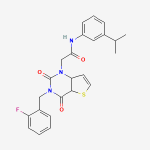 molecular formula C24H22FN3O3S B2423506 2-{3-[(2-fluorophenyl)methyl]-2,4-dioxo-1H,2H,3H,4H-thieno[3,2-d]pyrimidin-1-yl}-N-[3-(propan-2-yl)phenyl]acetamide CAS No. 1252822-42-6