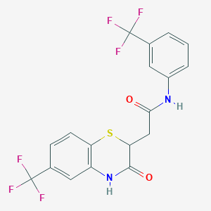 molecular formula C18H12F6N2O2S B2423519 2-[3-oxo-6-(trifluoromethyl)-3,4-dihydro-2H-1,4-benzothiazin-2-yl]-N-[3-(trifluoromethyl)phenyl]acetamide CAS No. 300812-56-0