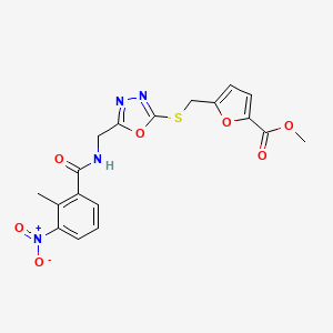 Methyl 5-(((5-((2-methyl-3-nitrobenzamido)methyl)-1,3,4-oxadiazol-2-yl)thio)methyl)furan-2-carboxylate