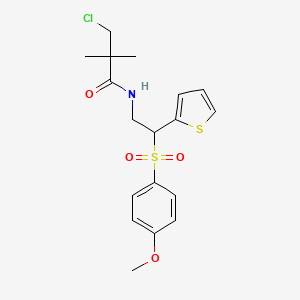 molecular formula C18H22ClNO4S2 B2423528 3-chloro-N-(2-((4-methoxyphenyl)sulfonyl)-2-(thiophen-2-yl)ethyl)-2,2-dimethylpropanamide CAS No. 946348-61-4