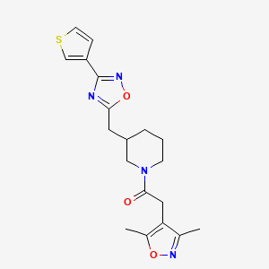 molecular formula C19H22N4O3S B2423543 2-(3,5-Dimethylisoxazol-4-yl)-1-(3-((3-(thiophen-3-yl)-1,2,4-oxadiazol-5-yl)methyl)piperidin-1-yl)ethanone CAS No. 1705210-11-2