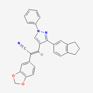 molecular formula C28H21N3O2 B2423544 (Z)-2-(1,3-benzodioxol-5-yl)-3-[3-(2,3-dihydro-1H-inden-5-yl)-1-phenylpyrazol-4-yl]prop-2-enenitrile CAS No. 956164-49-1