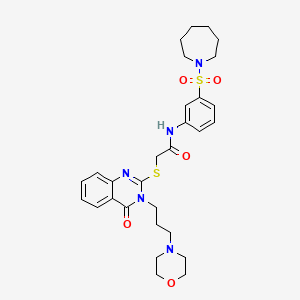 molecular formula C29H37N5O5S2 B2423554 N-[3-(Azepane-1-sulfonyl)phenyl]-2-({3-[3-(morpholin-4-yl)propyl]-4-oxo-3,4-dihydroquinazolin-2-yl}sulfanyl)acetamide 