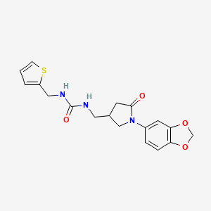 molecular formula C18H19N3O4S B2423555 1-((1-(Benzo[d][1,3]dioxol-5-yl)-5-oxopyrrolidin-3-yl)methyl)-3-(thiophen-2-ylmethyl)urea CAS No. 954660-94-7