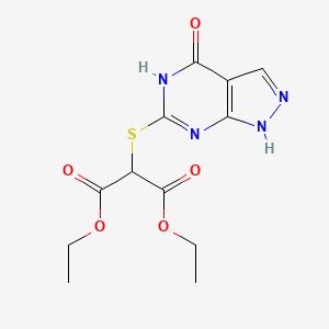 molecular formula C12H14N4O5S B2423586 二乙基2-((4-氧代-4,5-二氢-1H-吡唑并[3,4-d]嘧啶-6-基)硫代)丙二酸酯 CAS No. 877630-54-1