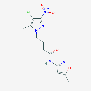 molecular formula C12H14ClN5O4 B2423591 4-(4-chloro-5-methyl-3-nitro-1H-pyrazol-1-yl)-N-(5-methyl-1,2-oxazol-3-yl)butanamide CAS No. 852691-53-3