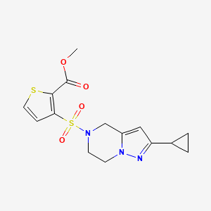 molecular formula C15H17N3O4S2 B2423605 3-((2-环丙基-6,7-二氢吡唑并[1,5-a]嘧啶-5(4H)-基)磺酰基)噻吩-2-甲酸甲酯 CAS No. 2034418-96-5