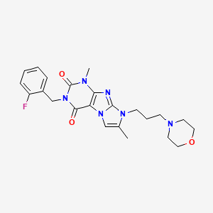 molecular formula C23H27FN6O3 B2423612 3-(2-fluorobenzyl)-1,7-diméthyl-8-(3-morpholinopropyl)-1H-imidazo[2,1-f]purine-2,4(3H,8H)-dione CAS No. 927583-55-9