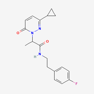 molecular formula C18H20FN3O2 B2423615 2-(3-cyclopropyl-6-oxopyridazin-1(6H)-yl)-N-(4-fluorophenethyl)propanamide CAS No. 2034468-91-0