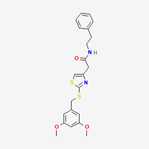 molecular formula C22H24N2O3S2 B2423618 2-(2-((3,5-dimethoxybenzyl)thio)thiazol-4-yl)-N-phenethylacetamide CAS No. 941981-32-4