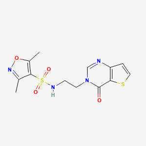 molecular formula C13H14N4O4S2 B2423623 3,5-dimethyl-N-(2-(4-oxothieno[3,2-d]pyrimidin-3(4H)-yl)ethyl)isoxazole-4-sulfonamide CAS No. 1903236-98-5
