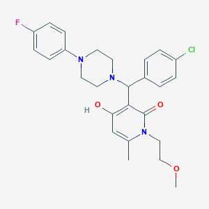molecular formula C26H29ClFN3O3 B2423627 3-((4-chlorophenyl)(4-(4-fluorophenyl)piperazin-1-yl)methyl)-4-hydroxy-1-(2-methoxyethyl)-6-methylpyridin-2(1H)-one CAS No. 897735-17-0