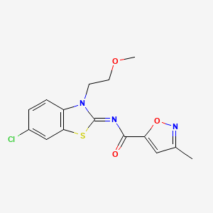 molecular formula C15H14ClN3O3S B2423643 (E)-N-(6-chloro-3-(2-methoxyethyl)benzo[d]thiazol-2(3H)-ylidene)-3-methylisoxazole-5-carboxamide CAS No. 946205-94-3