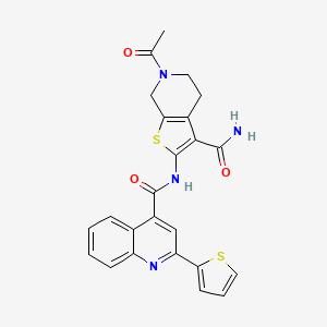 molecular formula C24H20N4O3S2 B2423655 6-acetyl-2-[(2-thiophen-2-ylquinoline-4-carbonyl)amino]-5,7-dihydro-4H-thieno[2,3-c]pyridine-3-carboxamide CAS No. 864927-75-3