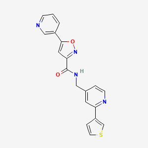 molecular formula C19H14N4O2S B2423661 5-(pyridin-3-yl)-N-((2-(thiophen-3-yl)pyridin-4-yl)methyl)isoxazole-3-carboxamide CAS No. 2034397-20-9